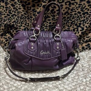 Coach Purple Leather Satchel with Silver Accents